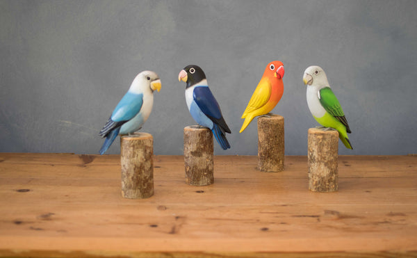 ゆずみかん DAC 『 Love birds 』 ラブバード Hand Carved Wooden Lovebirds Set of Four | | Aviologie