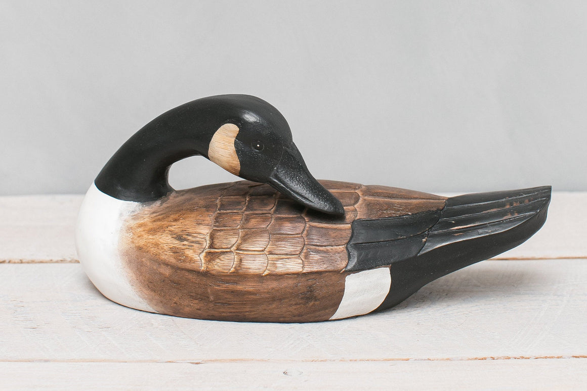 Hand Carved Wooden Canada Goose Pair — 12 &amp; 13"L