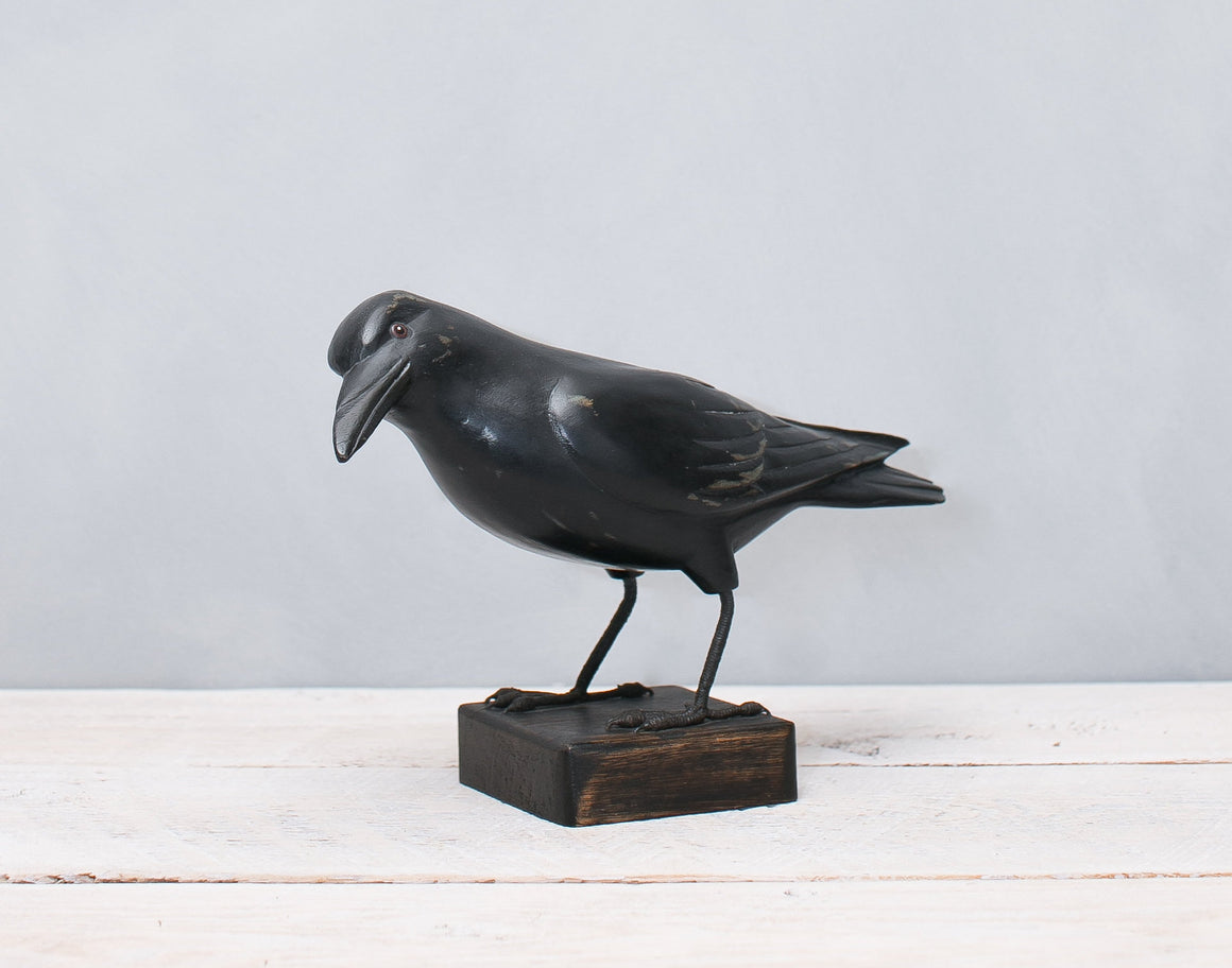 Crows - Pair of Hand Carved Wooden Crows. 9" H