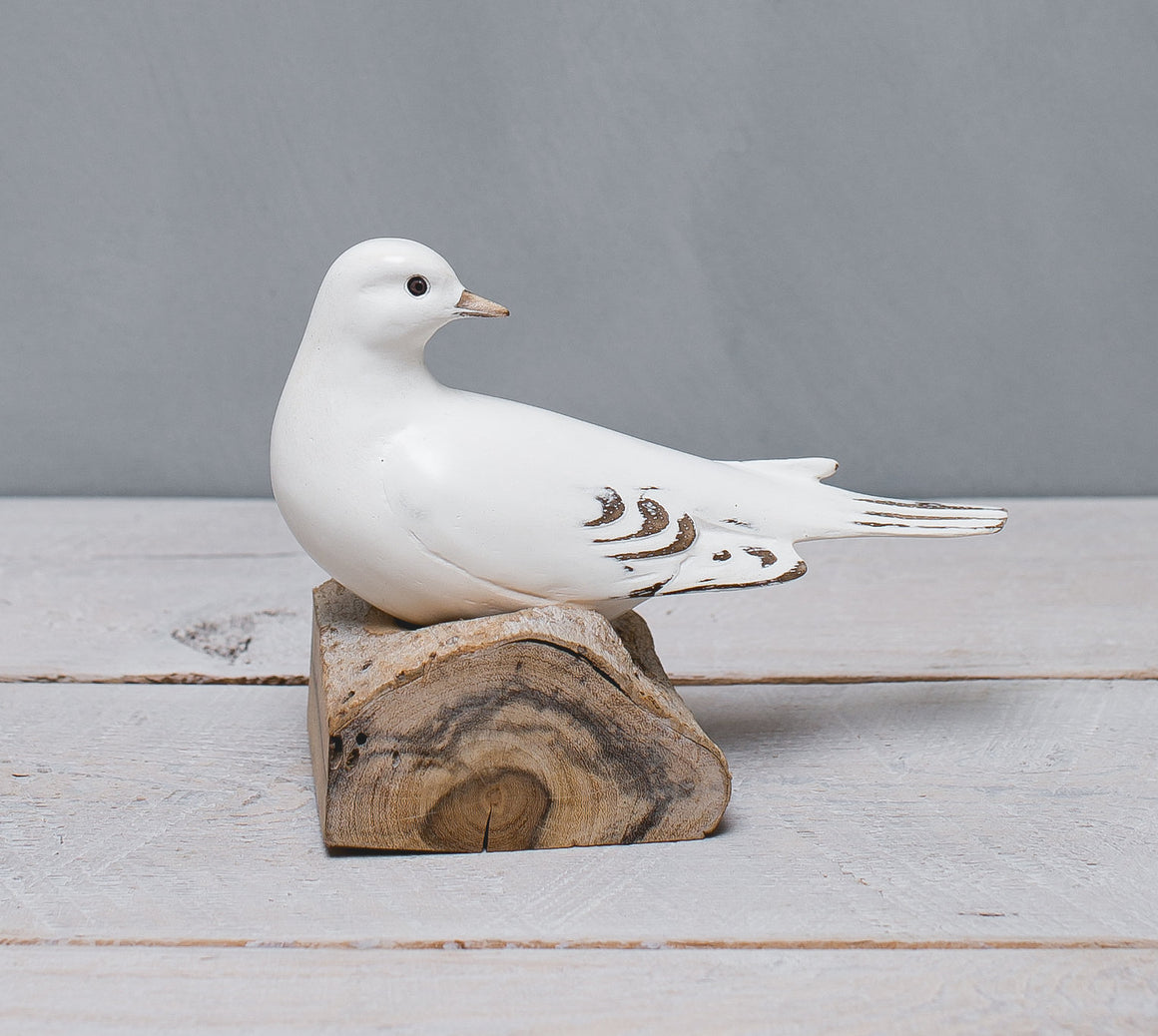 White Doves - Pair of Hand Carved Wooden Birds