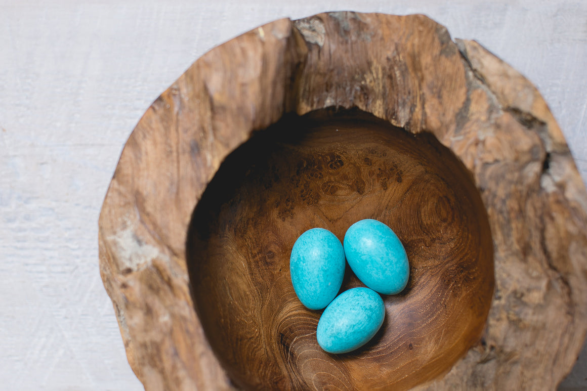 Hand Carved Wooden Nest with Robin's Eggs