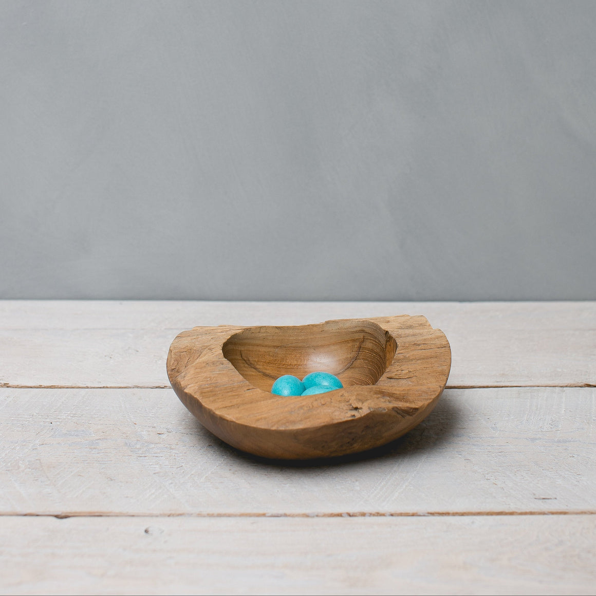 Hand Carved Wooden Nest with Robin's Eggs