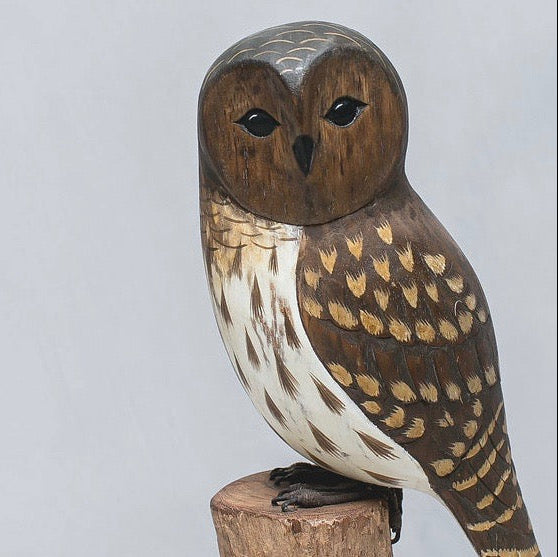Hand Carved Wooden Baby Barred Owl Pair — 8"H