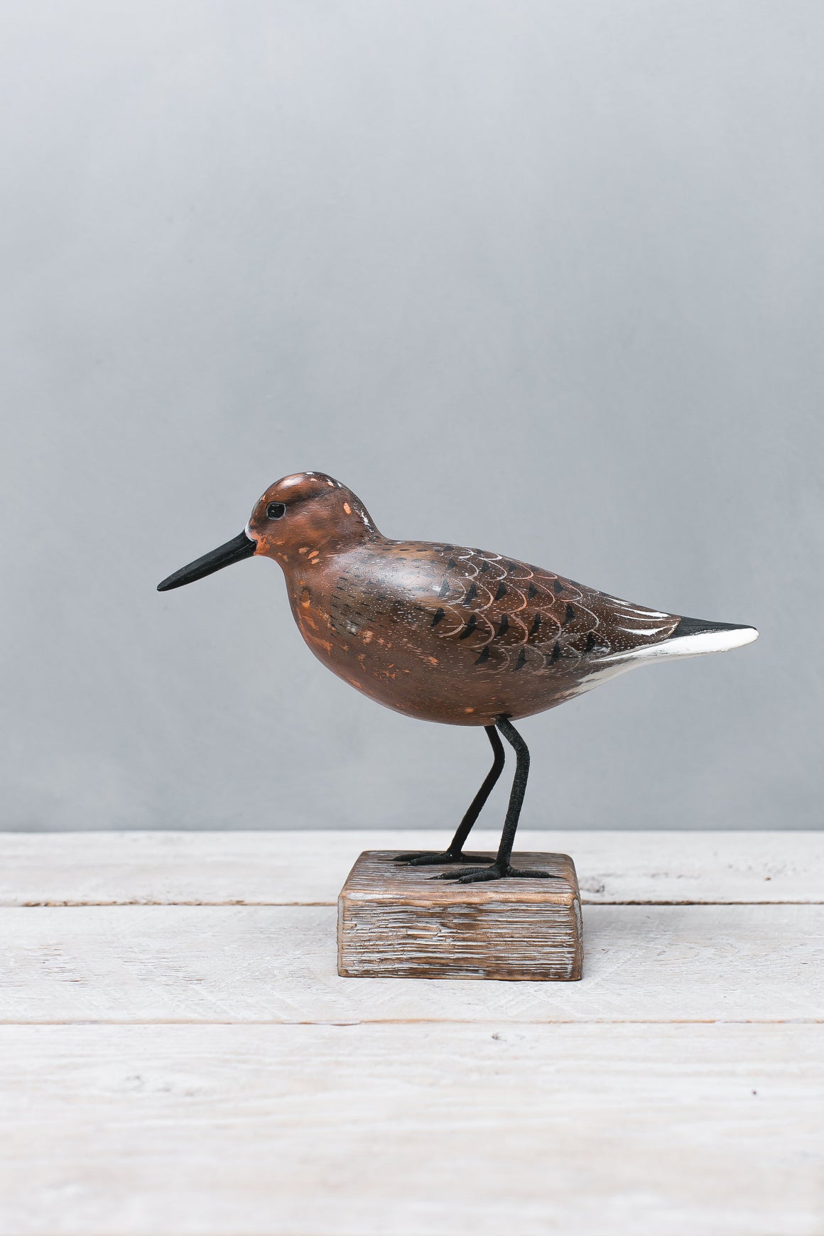 Hand Carved Wooden Red Knot — Feeding