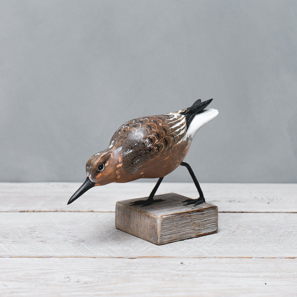 Hand Carved Wooden Red Knot — Feeding