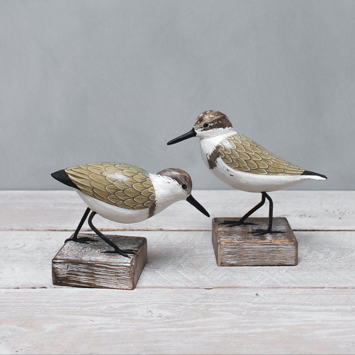 Hand Carved Wooden Sanderlings Pair
