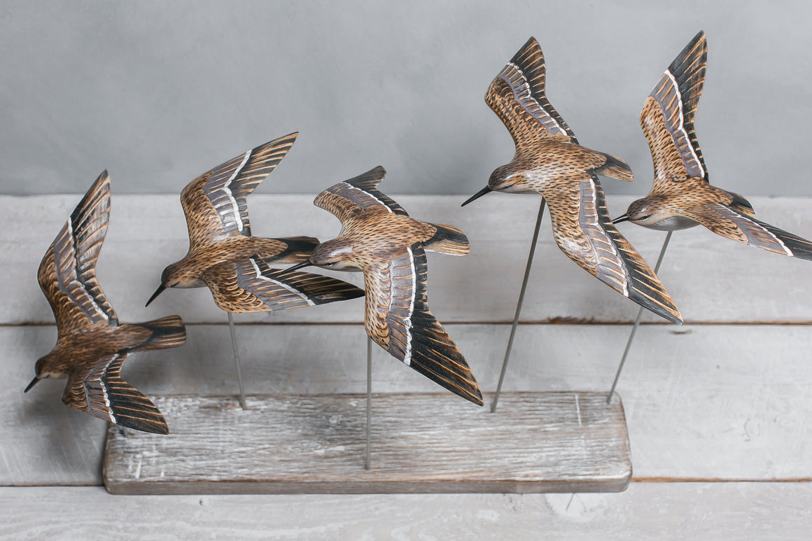 Hand Carved Wooden Sanderlings Pair
