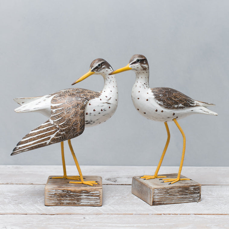 Hand carved wooden spotted sandpiper pair sculpture