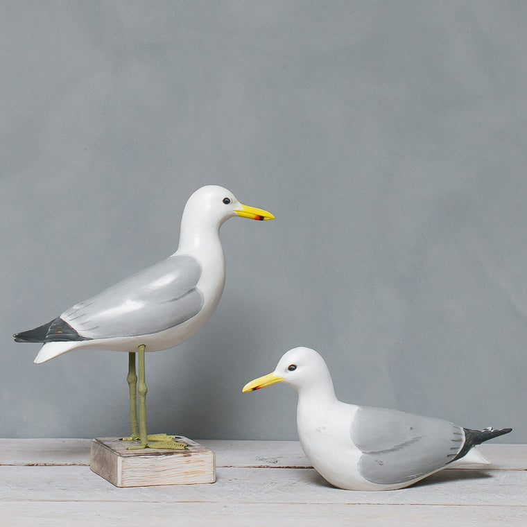 Hand carved wooden seagull pair sculpture