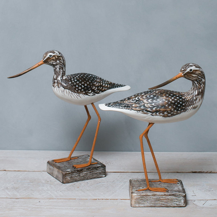 Hand carved wooden greater yellowlegs pair shorebird sculpture