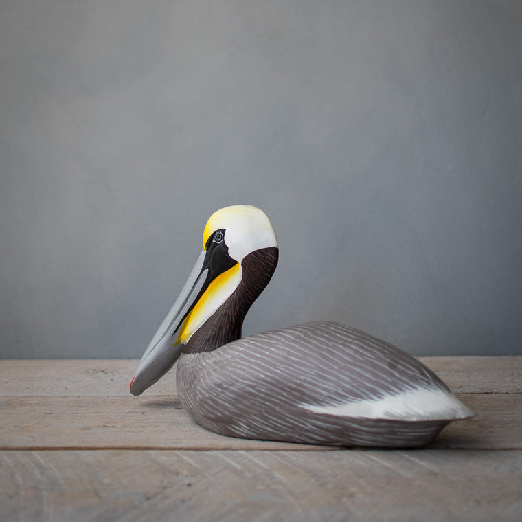 Hand carved wooden brown pelican large sculpture 18 inches