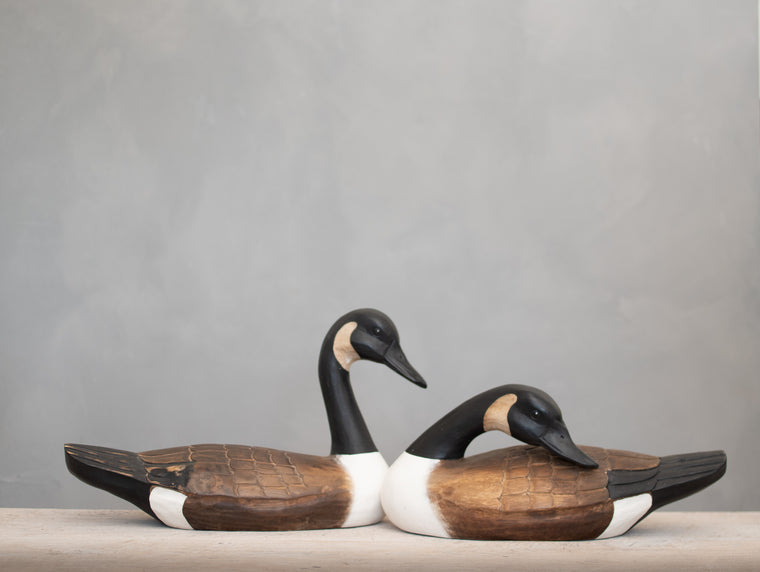 Hand carved wooden Canada goose pair sculpture