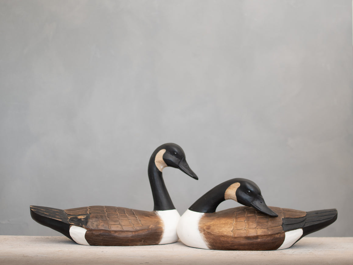 Hand carved wooden Canada goose pair sculpture