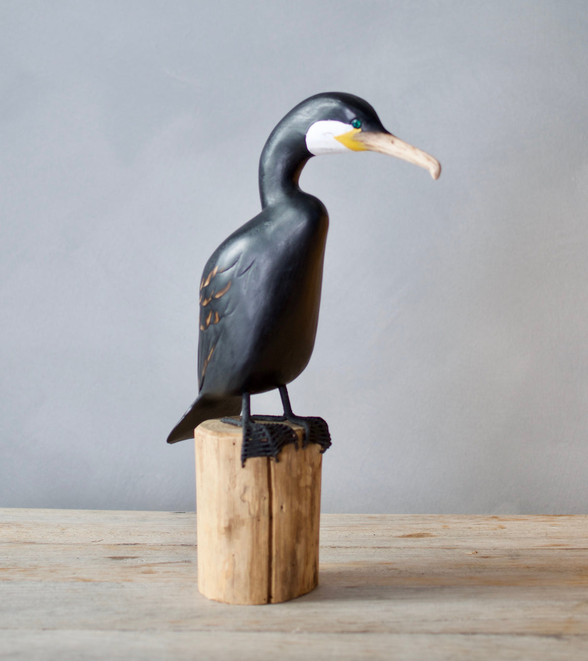 Cormorant Trio: 3 Hand Carved Wooden Birds. Medium