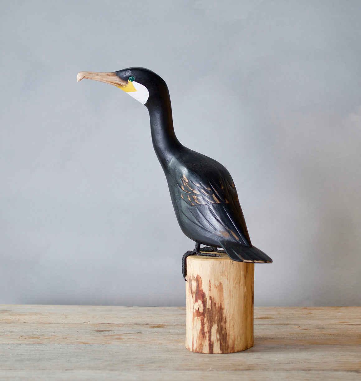 Cormorant Trio: 3 Hand Carved Wooden Birds. Medium