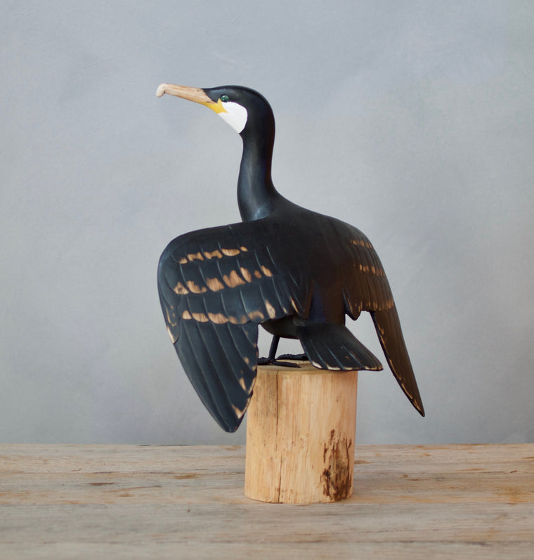 Cormorant, Sunning- Medium- 12"H - Hand Carved Wooden Bird