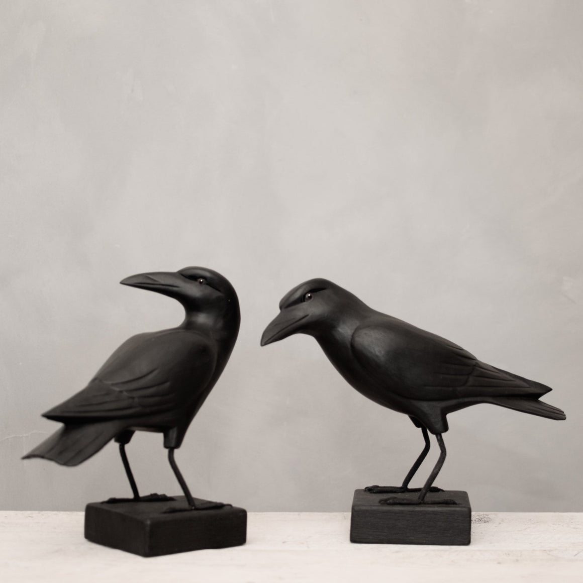 Hand Carved Wooden Mini Crow — Looking Up | 3.5"H