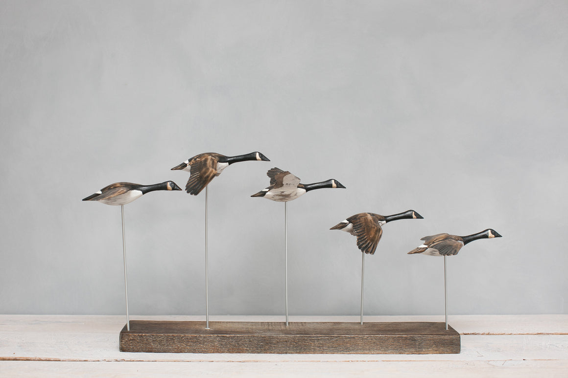 Hand Carved Wooden Canada Goose Pair — 12 &amp; 13"L