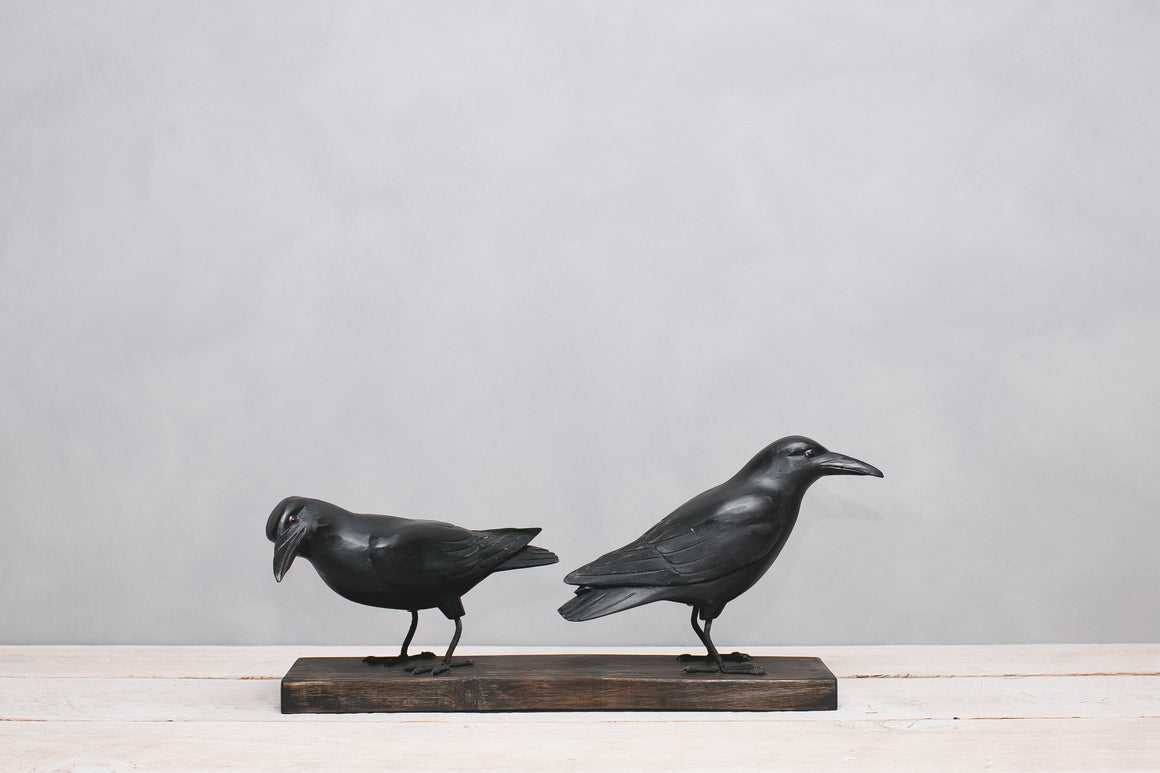 Hand Carved Wooden Crow — Turned | 9"H