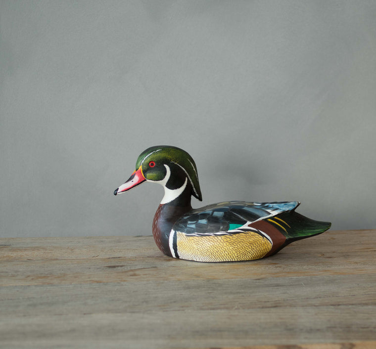 Wood Duck - 10" L. Hand Carved Wooden Decoy Duck Sculpture