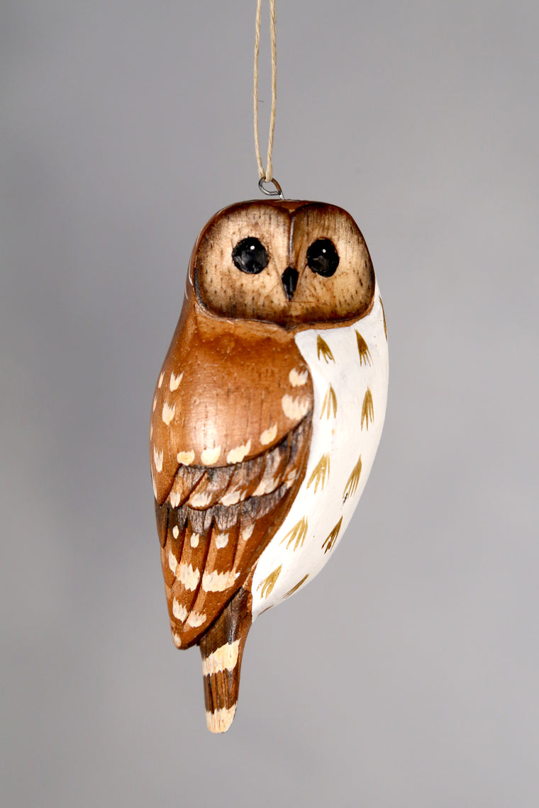 Hanging Barred Owl Ornament- 4"H