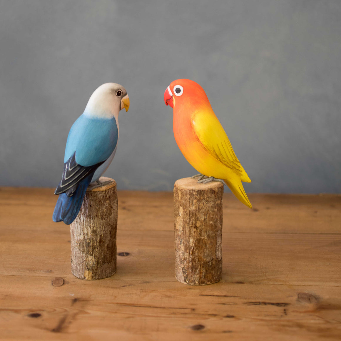 Hand Carved Wooden Lovebird — Orange | 7.5"H