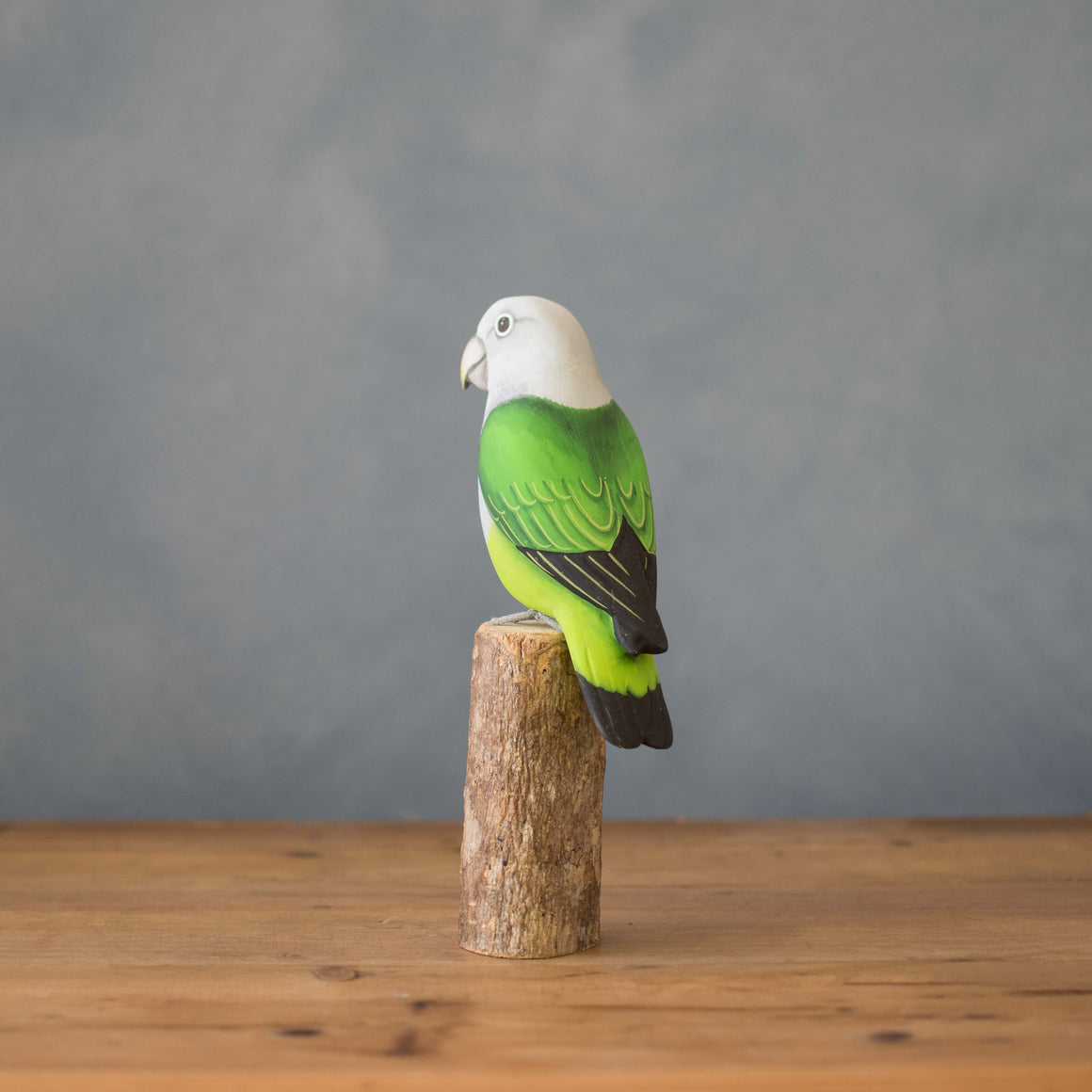 Hand Carved Wooden Lovebird — Green | 7.5"H