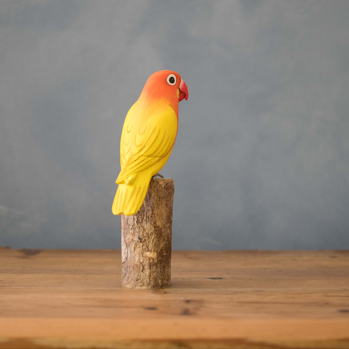 Hand Carved Wooden Lovebird — Orange | 7.5"H