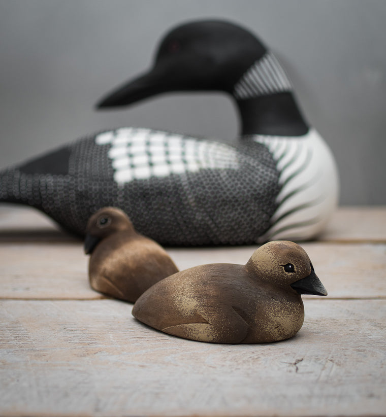 Baby Loon Pair- Small - Hand Carved Wooden Bird - 4"L