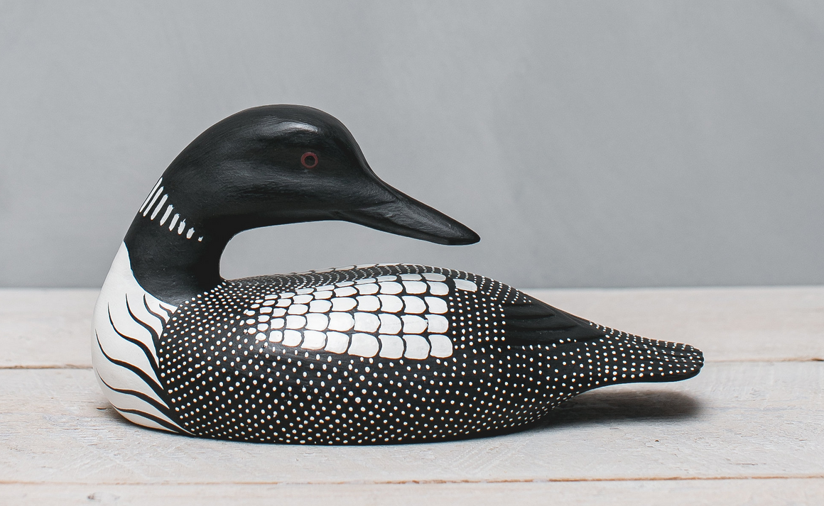 Hand Carved Wooden Loon — Medium Preening | 11"L