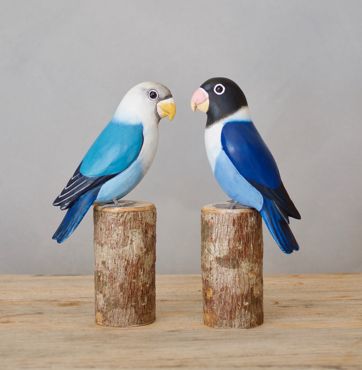 Hand Carved Wooden Lovebirds — Set of Four | 7.5"H
