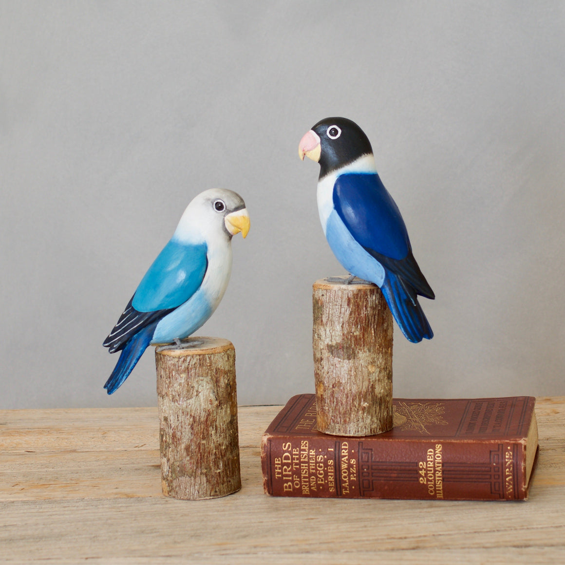 Hand Carved Wooden Lovebird — White Head / Light Blue | 7.5"H