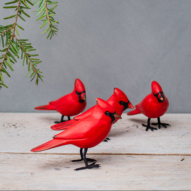 Hand carved wooden mini cardinal ornament hanging