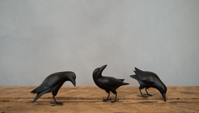 Hand Carved Wooden Mini Crow — Looking Up | 3.5"H
