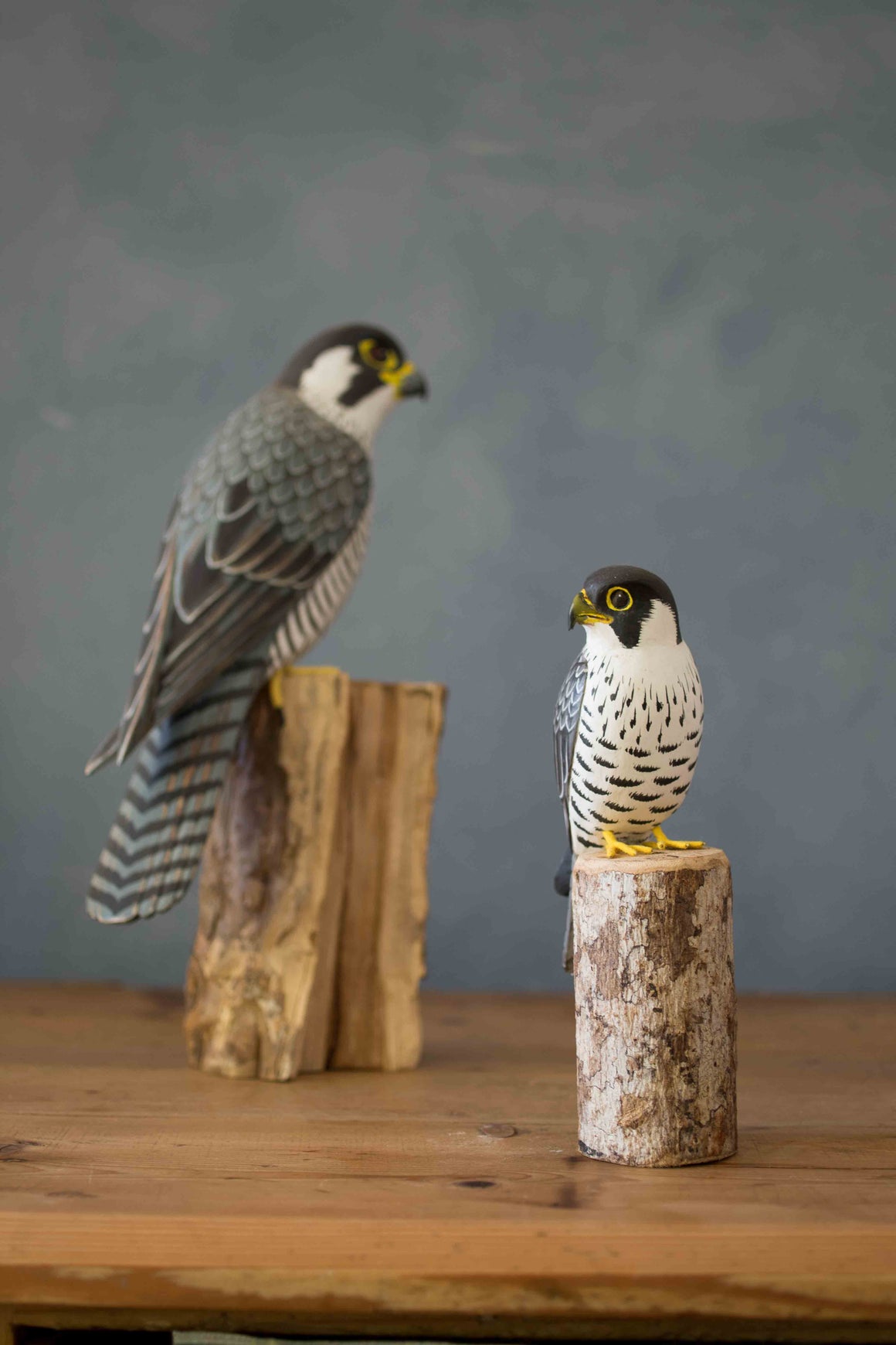 Hand carved wooden peregrine falcon small 7 inches on natural base