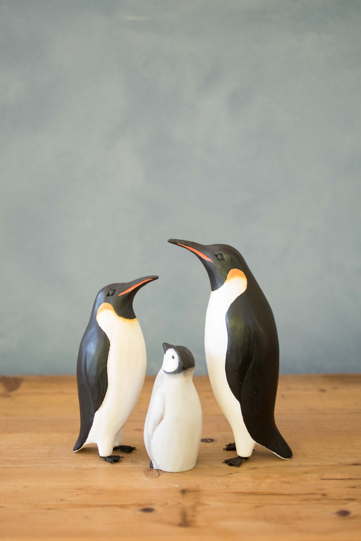 Penguin Family - 8"H  -Carved Wooden Ornament