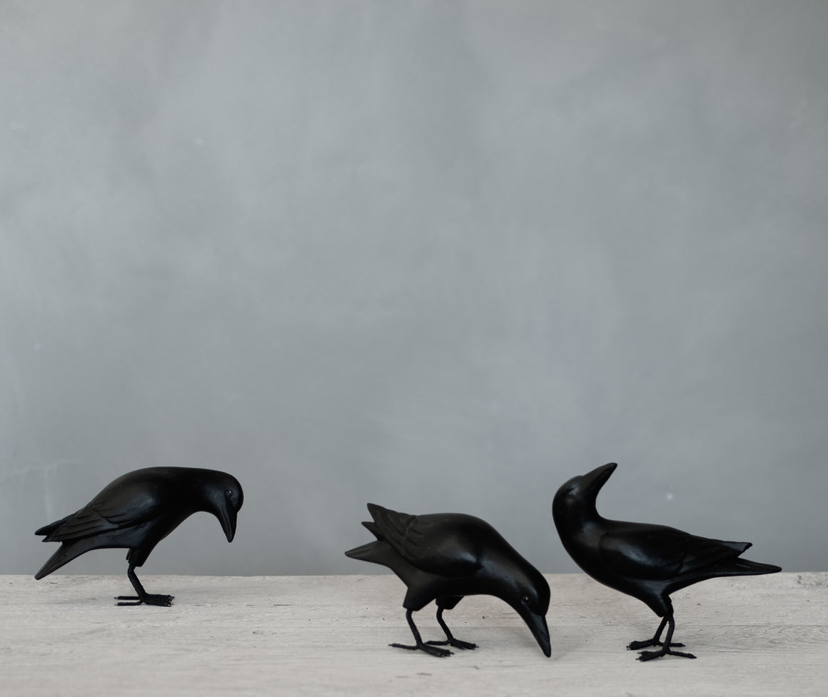 Hand Carved Wooden Crow Pair 20"L | Black Crow Decor | Corvid Art |Rustic Home Accent