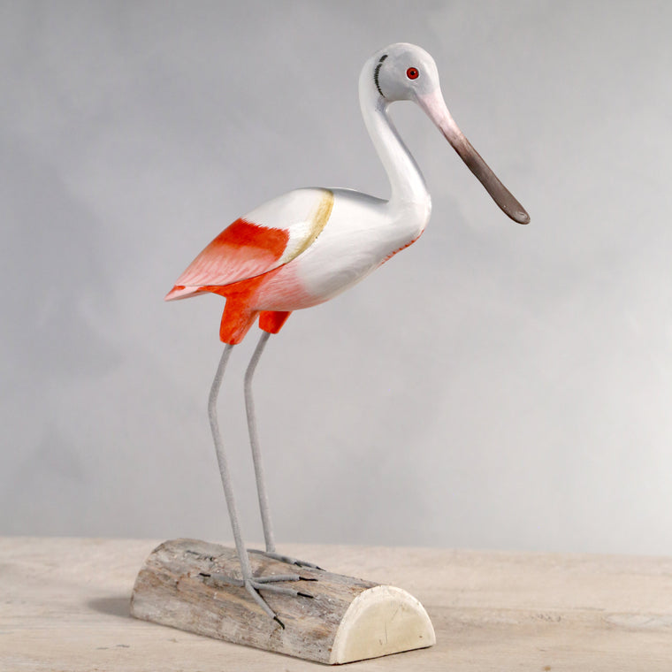 Spoonbill - 13"H - Hand Carved Wooden Bird