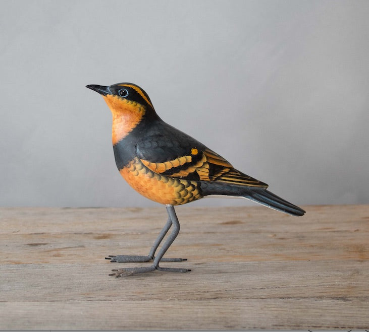 Hand Carved Wooden Varied Thrush — 6.5"H