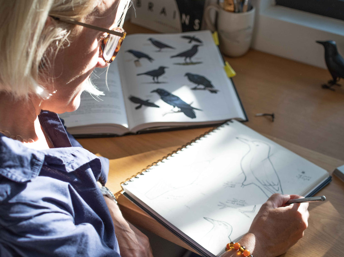 Crows - Pair of Hand Carved Wooden Crows. 9" H