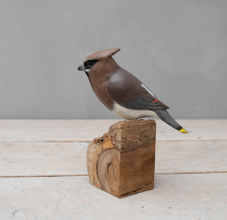Cedar Waxwing - 7"H - Hand Carved Wooden Bird