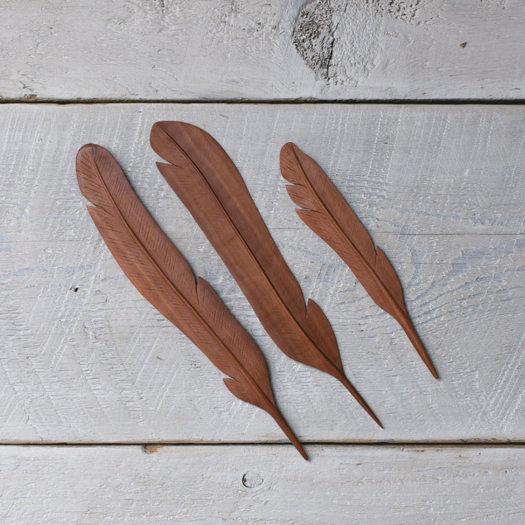 Natural Wood Feather  Red 3pc