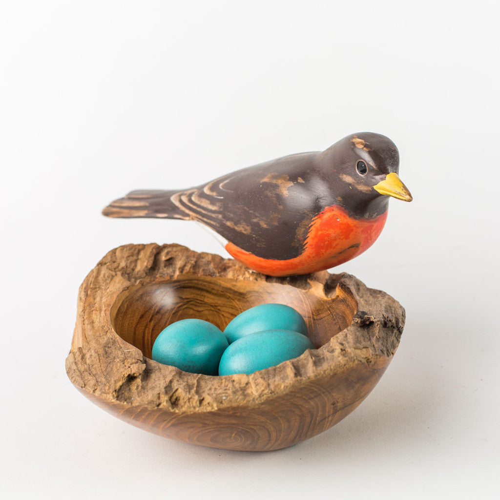 Robin on Nest Bowl with Eggs