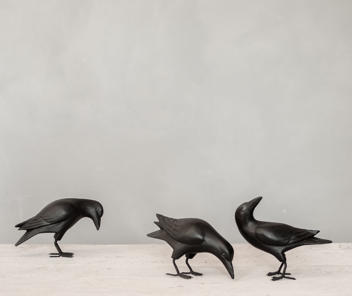 Mini Crow 3pc Set - 3"H -Hand Carved Wooden Birds