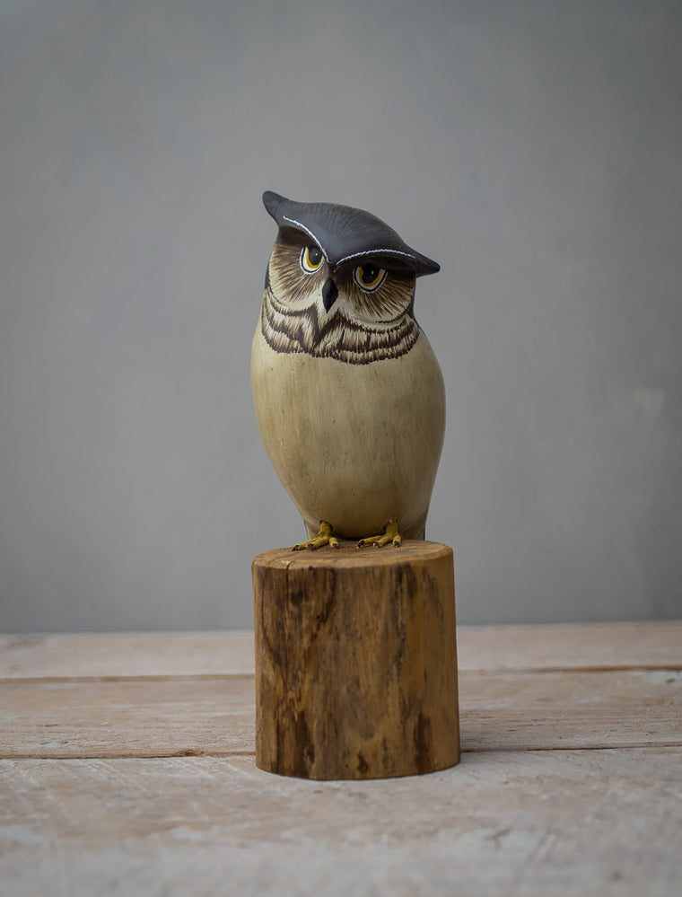 Screech Owl - 9"H-Hand Carved Wooden Bird